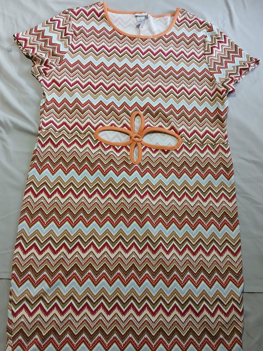 Women's 3X Multicolored Chevron Dress With Orange Trim And Cutout